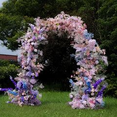 Flower Arch Wedding Backdrop - Multi-coloured Artificial Floral Arch | Rolling Up Curtain Flower Arch Decoration | AmourBlossom