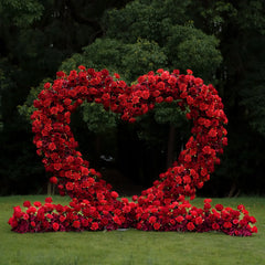 Flower Arch Wedding Backdrop - Red Heart-Shaped Artificial Flower Arch | Rolling Up Curtain Flower Arch | AmourBlossom