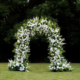 Flower Arch Wedding Backdrop - White Artificial Flower Arch | Rolling Up Curtain Flower Arch | AmourBlossom