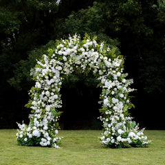 Flower Arch Wedding Backdrop - White Artificial Flower Arch | Rolling Up Curtain Flower Arch | AmourBlossom
