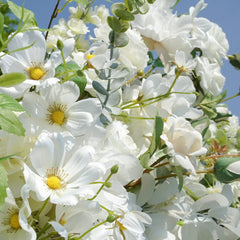 Flower Arch Wedding Backdrop - White Artificial Flower Arch | Rolling Up Curtain Flower Arch | AmourBlossom