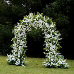 Flower Arch Wedding Backdrop - White Artificial Flower Arch | Rolling Up Curtain Flower Arch | AmourBlossom
