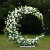 Flower Arch Wedding Backdrop - White Moon-Shaped Artificial Floral Arch | Rolling Up Curtain Flower Arch | AmourBlossom