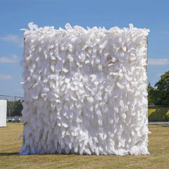 Flower Wall Wedding Backdrop - 8ft x 8ft Realistic 3D Fabric Artificial Feather Flower Wall | Rolling Up Curtain Flower Wall | AmourBlossom