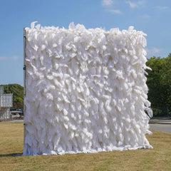 Flower Wall Wedding Backdrop - 8ft x 8ft Realistic 3D Fabric Artificial Feather Flower Wall | Rolling Up Curtain Flower Wall | AmourBlossom