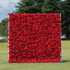 Flower Wall Wedding Backdrop - 8ft x 8ft Realistic 3D Artificial Red Rose Floral Wall | AmourBlossom