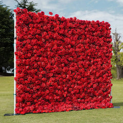 Flower Wall Wedding Backdrop - 8ft x 8ft Realistic 3D Artificial Red Rose Floral Wall | AmourBlossom