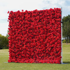 Flower Wall Wedding Backdrop - 8ft x 8ft Realistic 3D Artificial Red Rose Floral Wall | AmourBlossom
