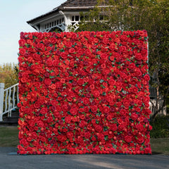 Flower Wall Wedding Backdrop - 8ft x 8ft Realistic 3D Artificial Red Rose Peony Floral Wall | AmourBlossom