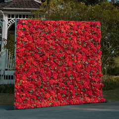Flower Wall Wedding Backdrop - 8ft x 8ft Realistic 3D Artificial Red Rose Peony Floral Wall | AmourBlossom