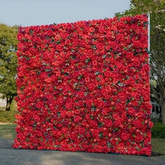 Flower Wall Wedding Backdrop - 8ft x 8ft Realistic 3D Artificial Red Rose Peony Floral Wall | AmourBlossom