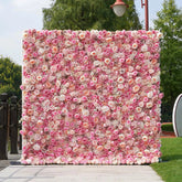 Flower Wall Wedding Backdrop - 8ft x 8ft Realistic 3D Fabric Artificial Pink Floral Wall | Rolling Up Curtain Flower Wall | AmourBlossom