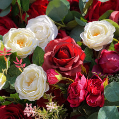 Flower Wall Wedding Backdrop - 8ft x 8ft Realistic 3D Fabric Artificial Red Floral Wall | Rolling Up Curtain Flower Wall | AmourBlossom