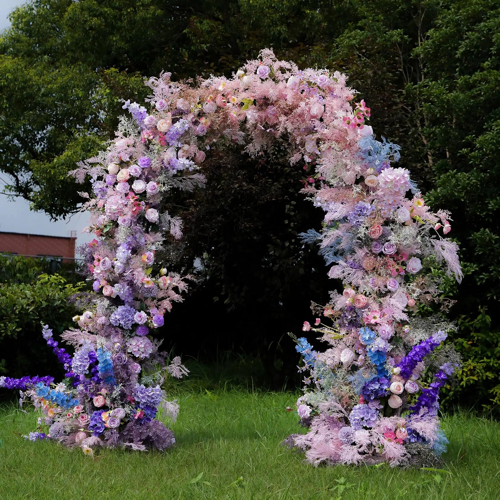 Flower Arch Wedding Backdrop - Multi-coloured Artificial Floral Arch | Rolling Up Curtain Flower Arch Decoration | AmourBlossom