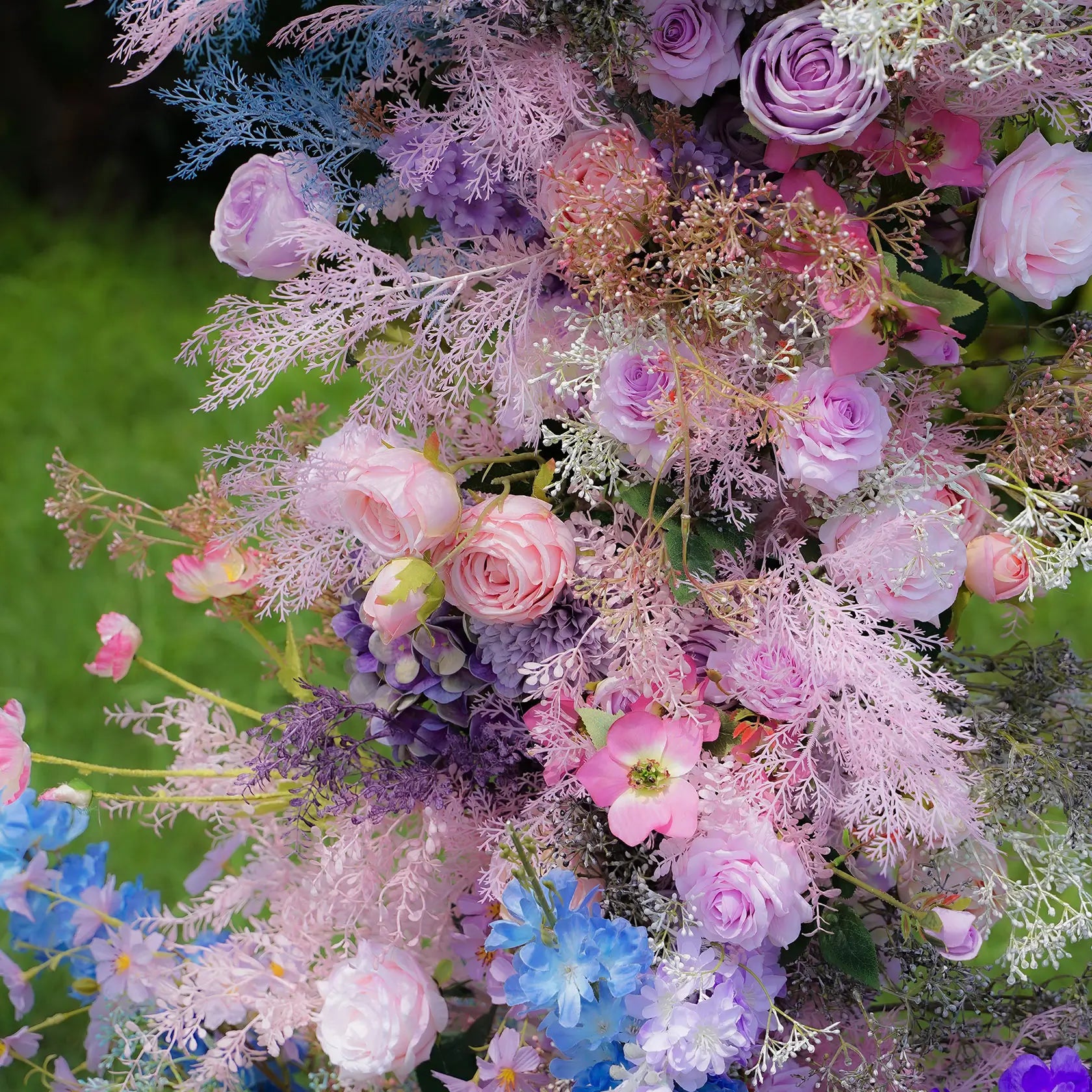 Flower Arch Wedding Backdrop - Multi-coloured Artificial Floral Arch | Rolling Up Curtain Flower Arch Decoration | AmourBlossom