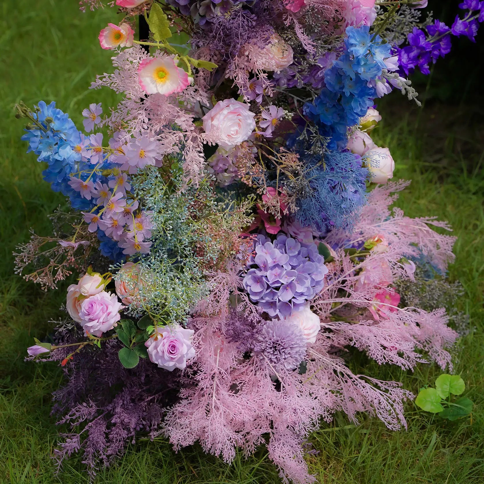Flower Arch Wedding Backdrop - Multi-coloured Artificial Floral Arch | Rolling Up Curtain Flower Arch Decoration | AmourBlossom