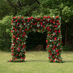Flower Arch Wedding Backdrop - 8ft x 8ft Realistic 3D Artificial Red Rose Floral Arch | AmourBlossom