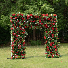 Flower Arch Wedding Backdrop - 8ft x 8ft Realistic 3D Artificial Red Rose Floral Arch | AmourBlossom