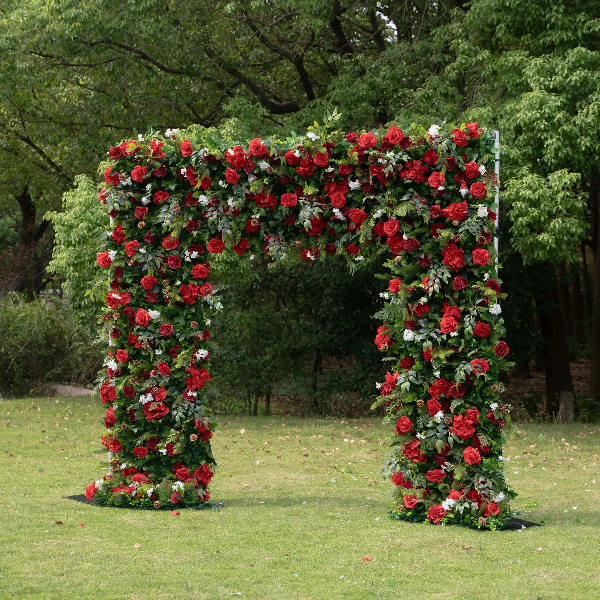Flower Arch Wedding Backdrop - 8ft x 8ft Realistic 3D Artificial Red Rose Floral Arch | AmourBlossom