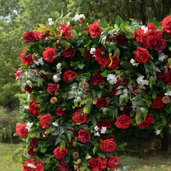 Flower Arch Wedding Backdrop - 8ft x 8ft Realistic 3D Artificial Red Rose Floral Arch | AmourBlossom