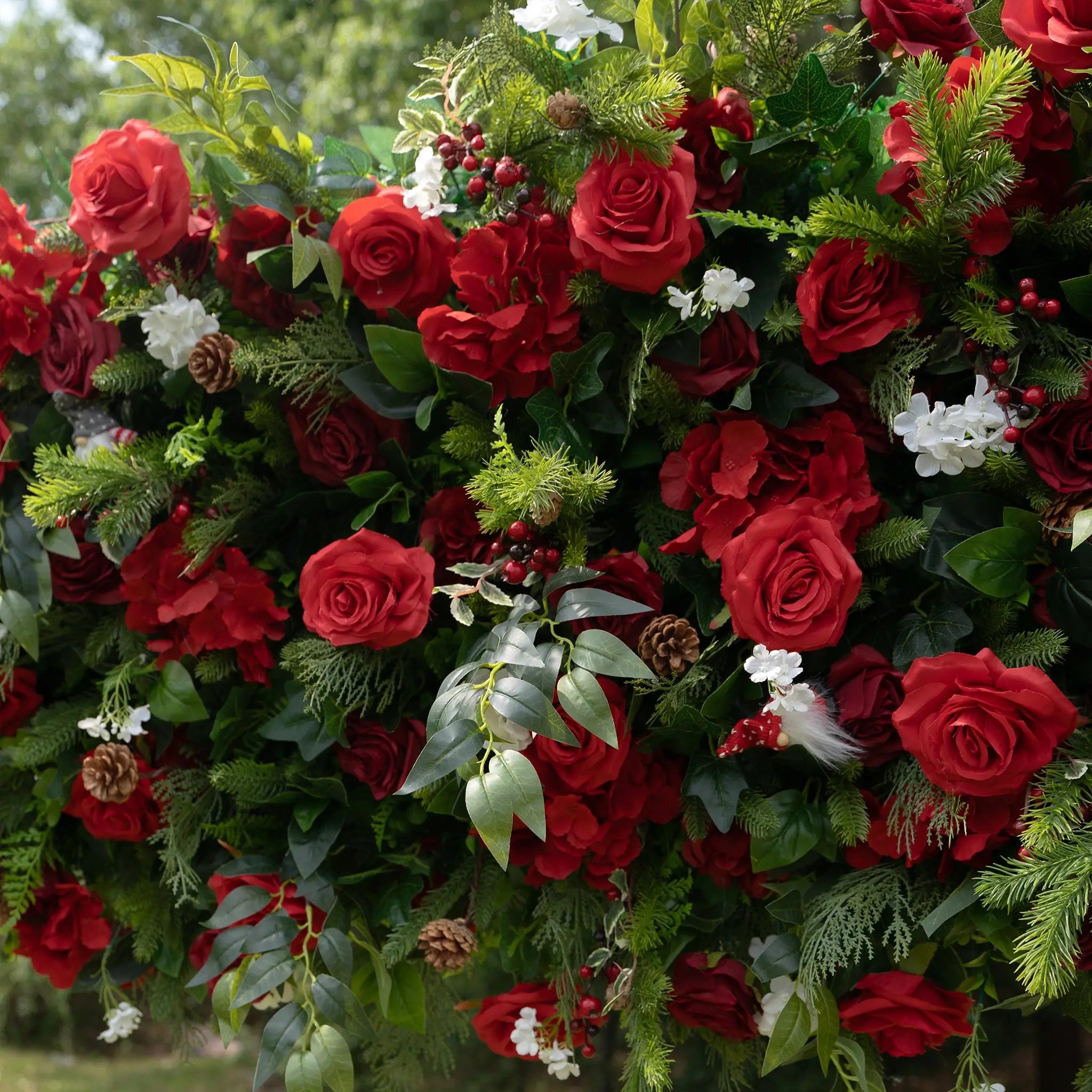 Flower Arch Wedding Backdrop - 8ft x 8ft Realistic 3D Artificial Red Rose Floral Arch | AmourBlossom