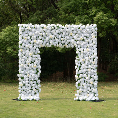 Flower Arch Wedding Backdrop - 8ft x 8ft Realistic 3D Artificial White Rose Floral Arch | AmourBlossom