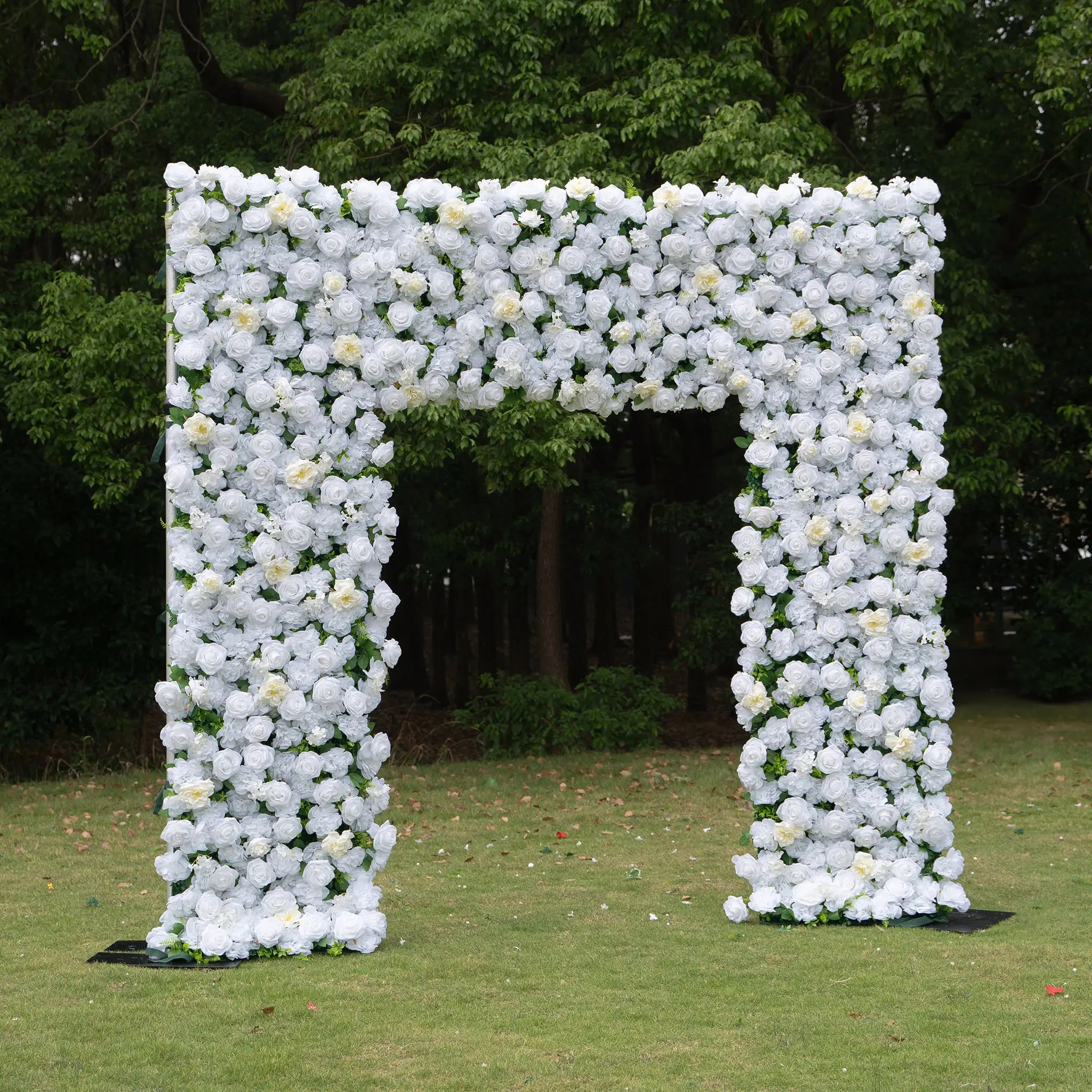 Flower Arch Wedding Backdrop - 8ft x 8ft Realistic 3D Artificial White Rose Floral Arch | AmourBlossom