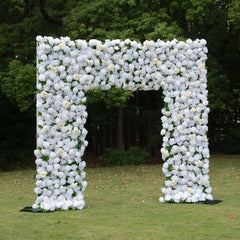 Flower Arch Wedding Backdrop - 8ft x 8ft Realistic 3D Artificial White Rose Floral Arch | AmourBlossom