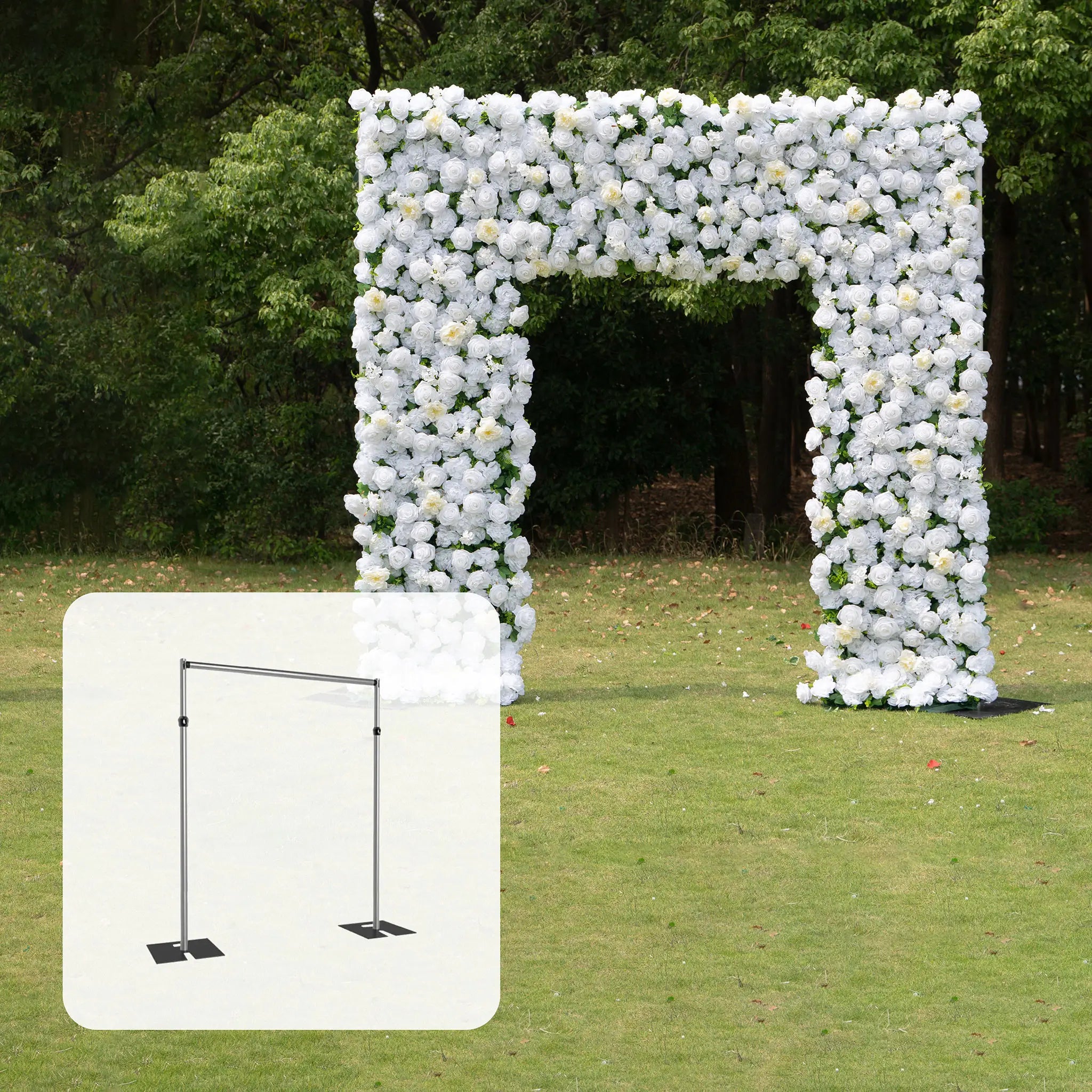 Flower Arch Wedding Backdrop - 8ft x 8ft Realistic 3D Artificial White Rose Floral Arch | AmourBlossom