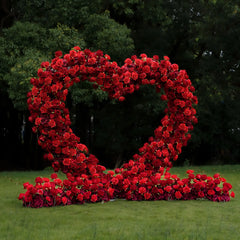 Flower Arch Wedding Backdrop - Red Heart-Shaped Artificial Flower Arch | Rolling Up Curtain Flower Arch | AmourBlossom