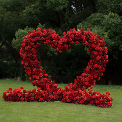 Flower Arch Wedding Backdrop - Red Heart-Shaped Artificial Flower Arch | Rolling Up Curtain Flower Arch | AmourBlossom