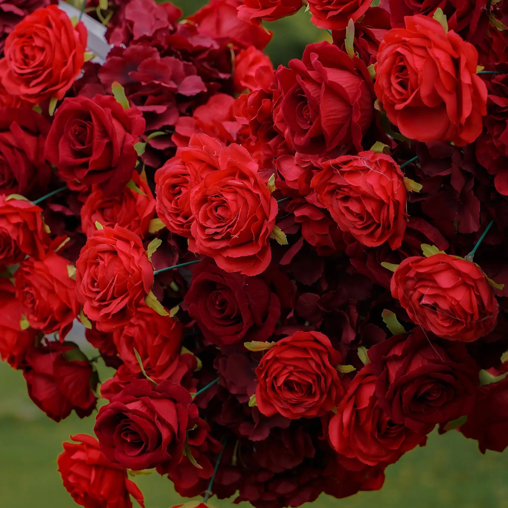 Flower Arch Wedding Backdrop - Red Heart-Shaped Artificial Flower Arch | Rolling Up Curtain Flower Arch | AmourBlossom
