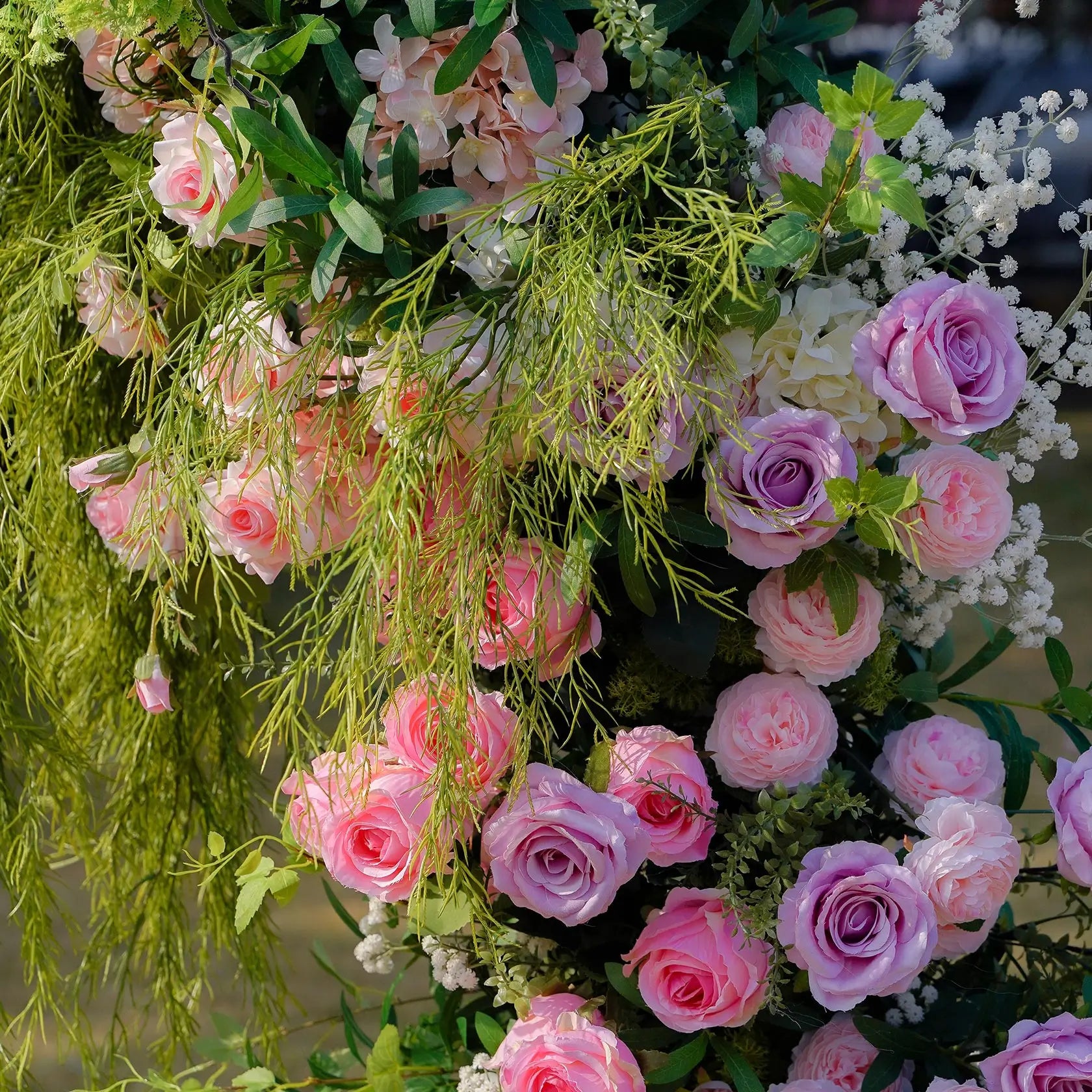 Flower Arch Wedding Backdrop - Multi-coloured Artificial Floral Arch | Rolling Up Curtain Flower Arch | AmourBlossom