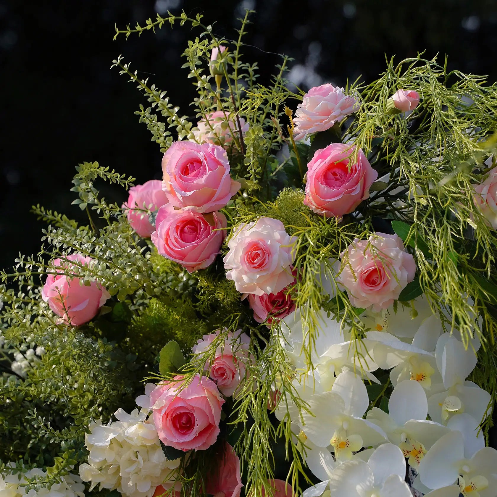 Flower Arch Wedding Backdrop - Multi-coloured Artificial Floral Arch | Rolling Up Curtain Flower Arch | AmourBlossom