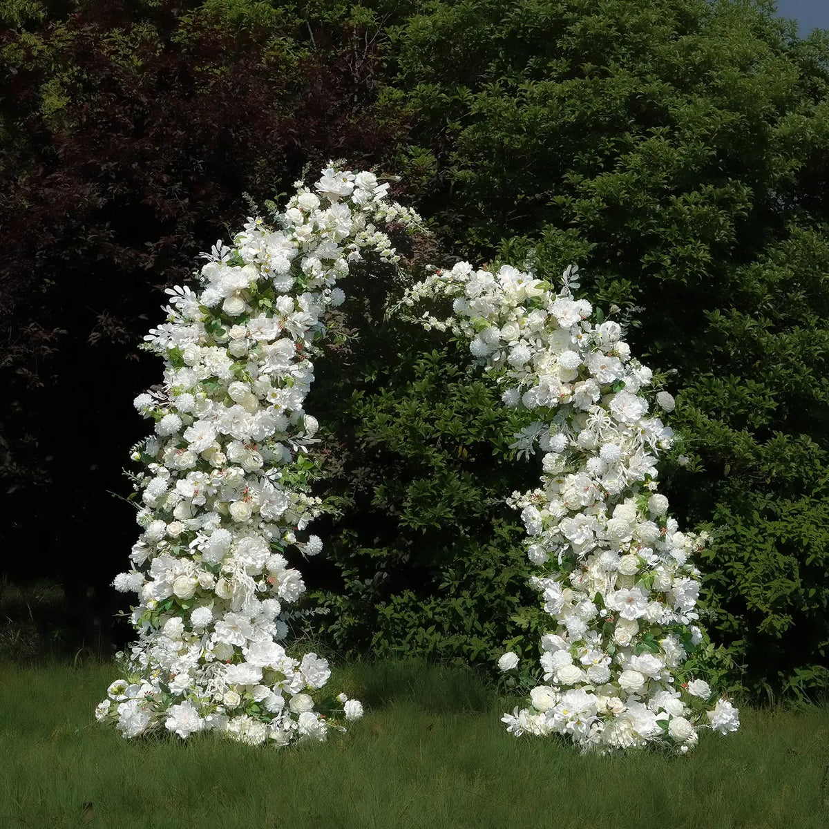 Flower Arch Wedding Backdrop - White Artificial Flower Arch | Rolling Up Curtain Flower Arch | AmourBlossom