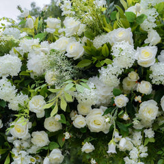 Flower Arch Wedding Backdrop - White Artificial Flower Arch | Rolling Up Curtain Flower Arch | AmourBlossom