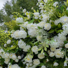 Flower Arch Wedding Backdrop - White Artificial Flower Arch | Rolling Up Curtain Flower Arch | AmourBlossom
