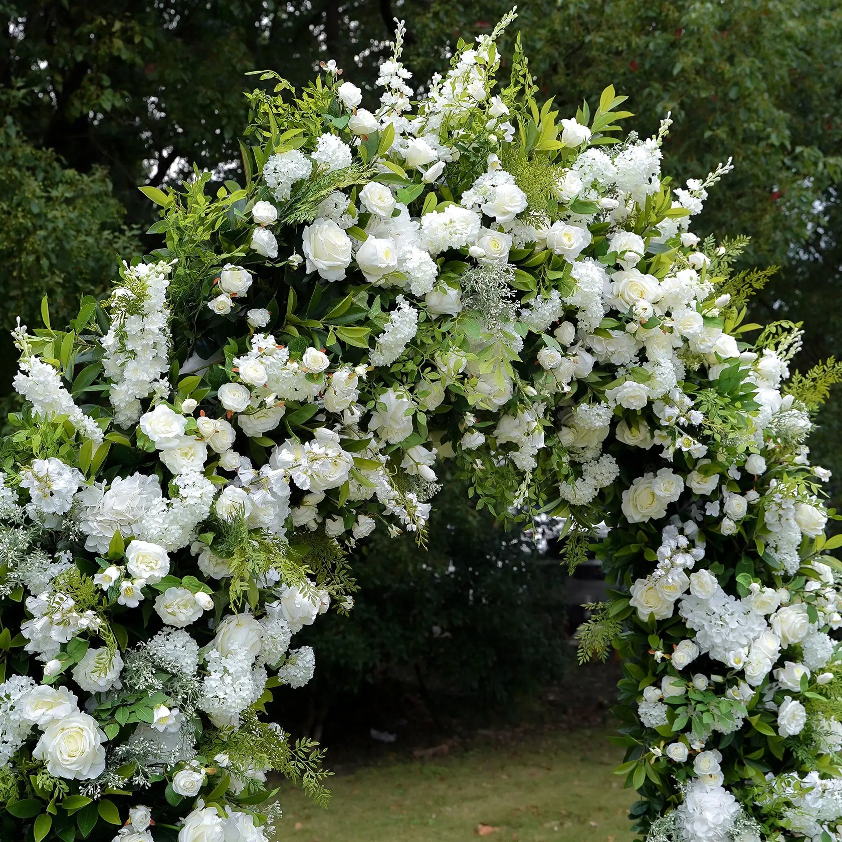 Flower Arch Wedding Backdrop - White Artificial Flower Arch | Rolling Up Curtain Flower Arch | AmourBlossom