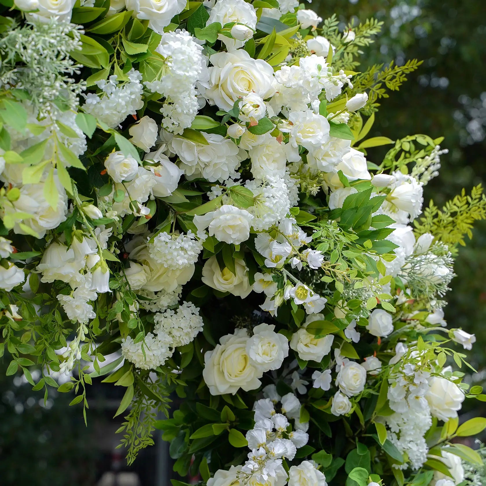 Flower Arch Wedding Backdrop - White Artificial Flower Arch | Rolling Up Curtain Flower Arch | AmourBlossom