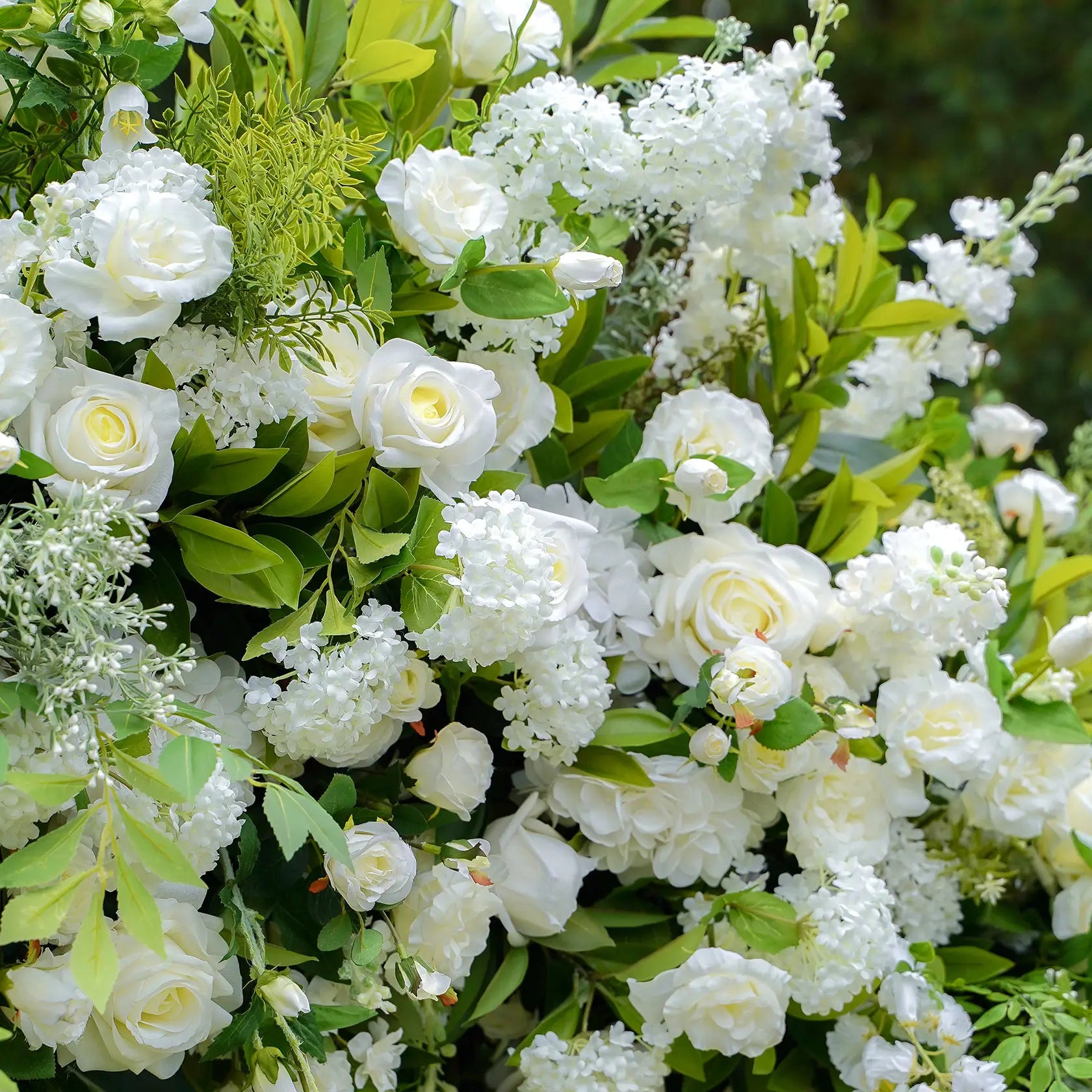Flower Arch Wedding Backdrop - White Artificial Flower Arch | Rolling Up Curtain Flower Arch | AmourBlossom