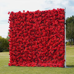 Flower Wall Wedding Backdrop - 8ft x 8ft Realistic 3D Artificial Red Rose Floral Wall | AmourBlossom