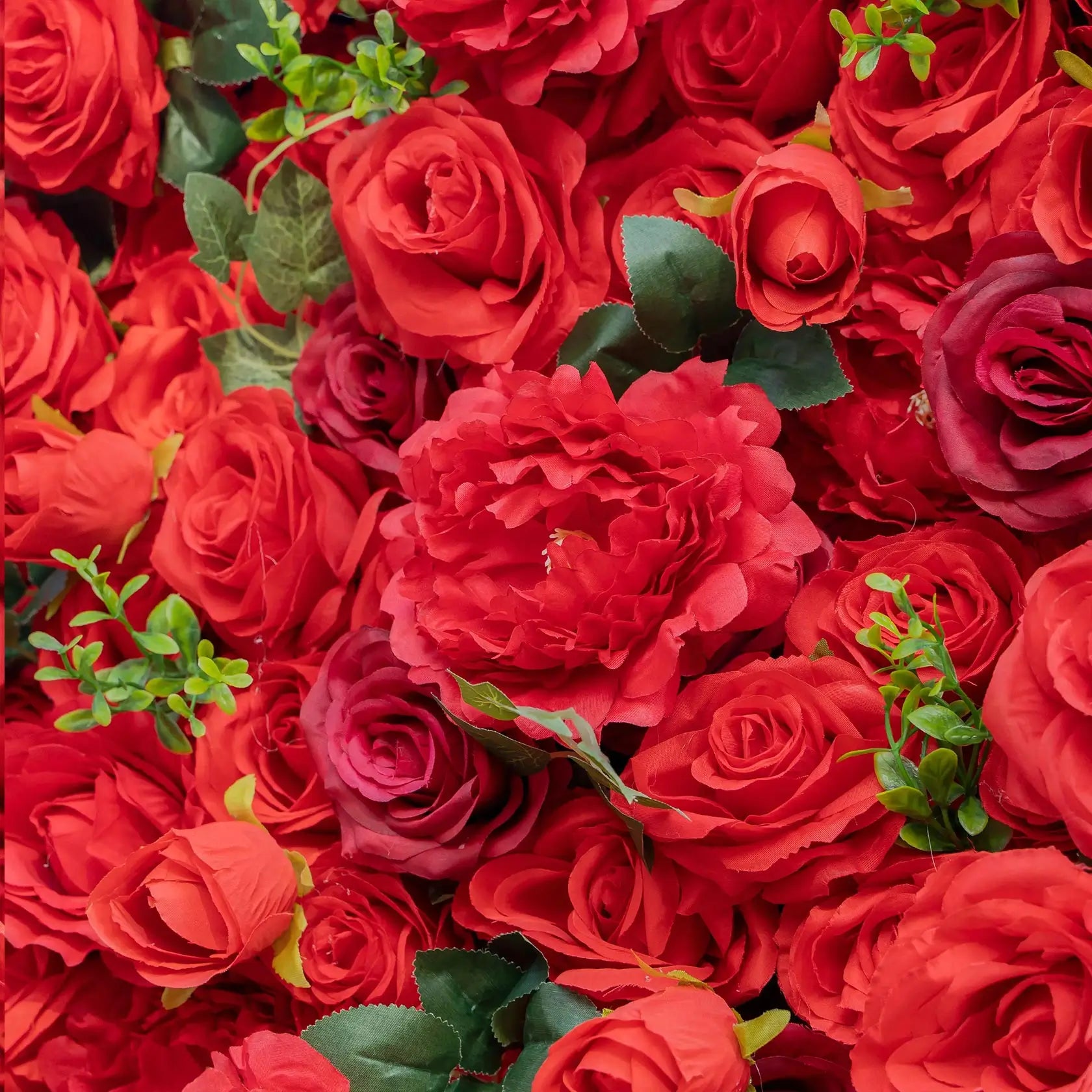 Flower Wall Wedding Backdrop - 8ft x 8ft Realistic 3D Artificial Red Rose Peony Floral Wall | AmourBlossom