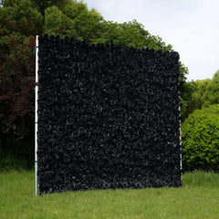 Flower Wall Wedding Backdrop - 8ft x 8ft Realistic 3D Fabric Artificial Black Floral Wall | Rolling Up Curtain Flower Wall | AmourBlossom