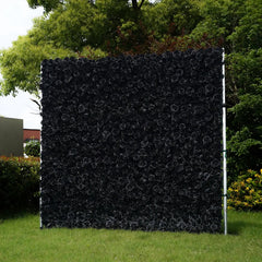 Flower Wall Wedding Backdrop - 8ft x 8ft Realistic 3D Fabric Artificial Black Floral Wall | Rolling Up Curtain Flower Wall | AmourBlossom