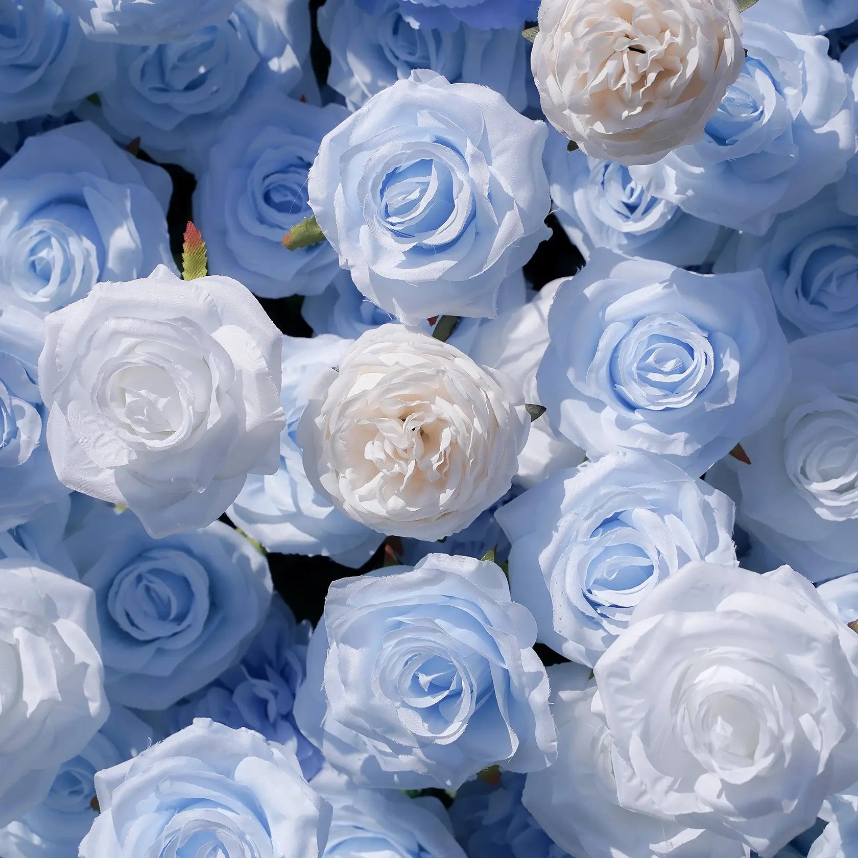 Flower Wall Wedding Backdrop - 8ft x 8ft Realistic 3D Fabric Artificial Blue Floral Wall | Rolling Up Curtain Flower Wall | AmourBlossom