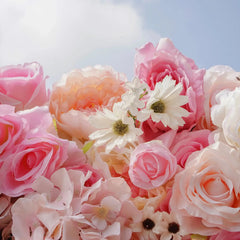 Flower Wall Wedding Backdrop - 8ft x 8ft Realistic 3D Fabric Artificial Pink Floral Wall | Rolling Up Curtain Flower Wall | AmourBlossom