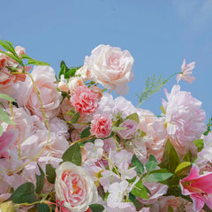 Flower Wall Wedding Backdrop - 8ft x 8ft Realistic 3D Fabric Artificial Pink Floral Wall | Rolling Up Curtain Flower Wall | AmourBlossom