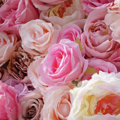 Flower Wall Wedding Backdrop - 8ft x 8ft Realistic 3D Fabric Artificial Pink Floral Wall | Rolling Up Curtain Flower Wall | AmourBlossom