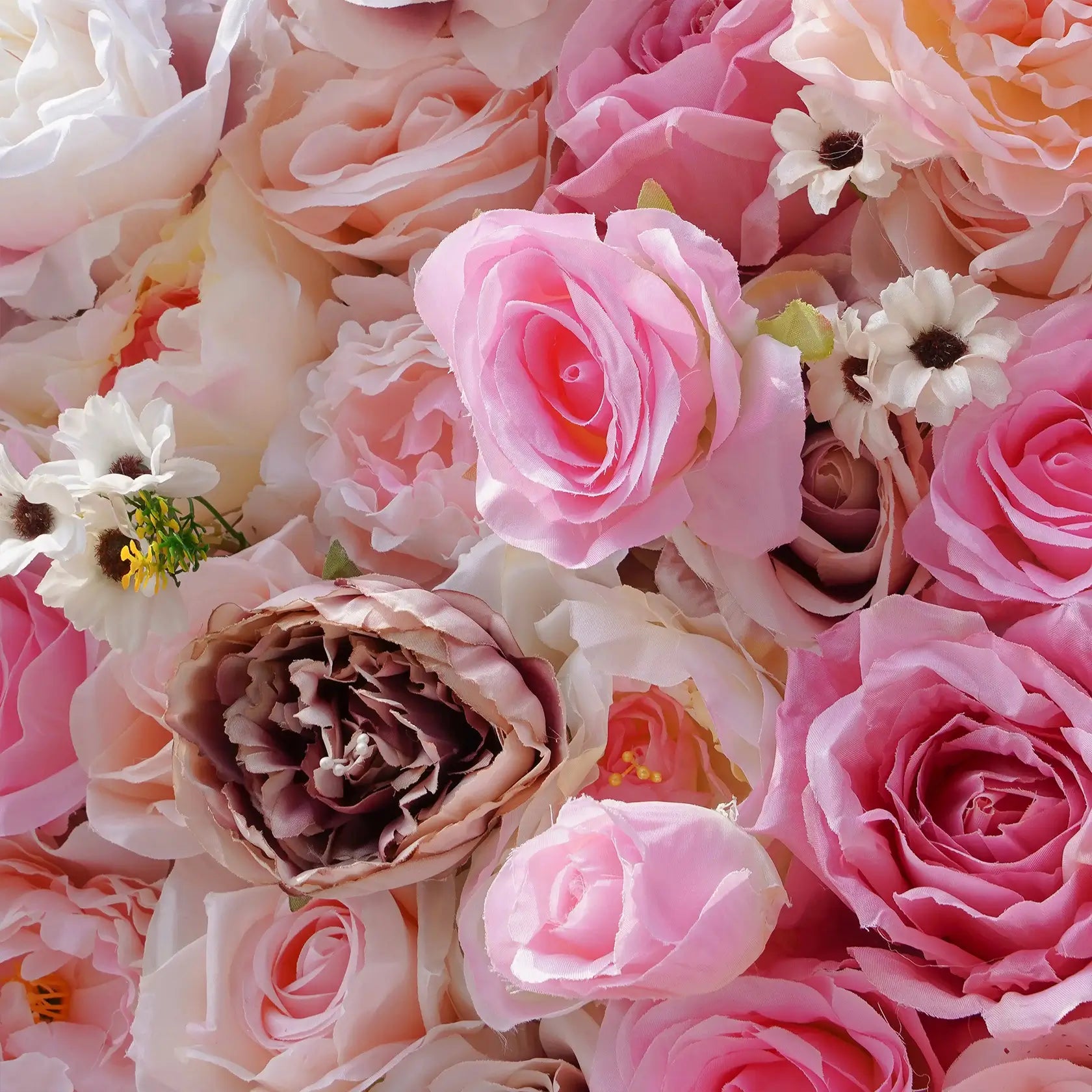 Flower Wall Wedding Backdrop - 8ft x 8ft Realistic 3D Fabric Artificial Pink Floral Wall | Rolling Up Curtain Flower Wall | AmourBlossom