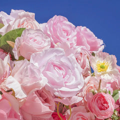 Flower Wall Wedding Backdrop - 8ft x 8ft Realistic 3D Fabric Artificial Pink Rose Floral Wall | Rolling Up Curtain Flower Wall | AmourBlossom